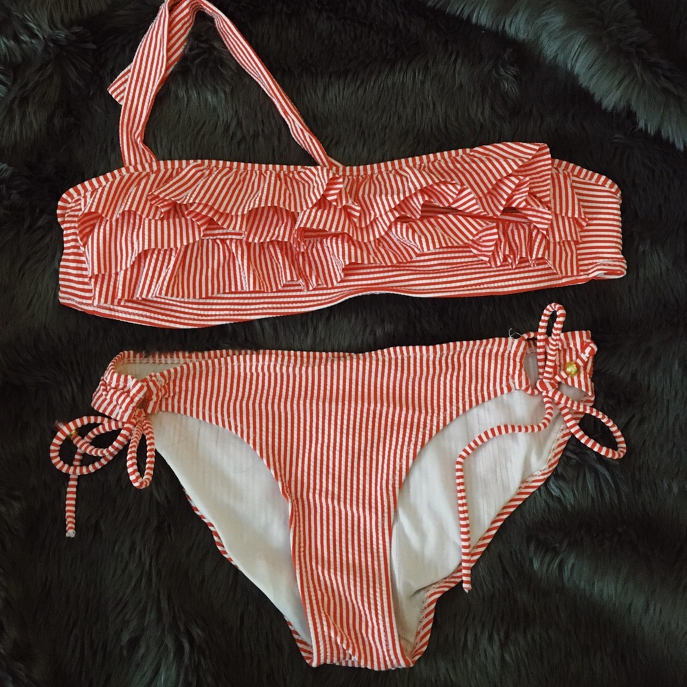 Jessica Simpson Seersucker Ruffle Bandeau